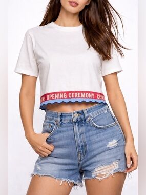 Opening Ceremony White Logo Hem Cropped Tee Size L NWT